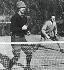 A cold winter day in 1930. Earle Gatchell (left) and Fessenden S. Blanchard on the first platform tennis court.