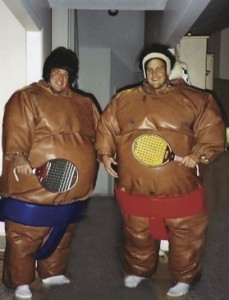 Fritz Odenbach (right) and Martin Sturgess at a platform tennis costume party in Rochester, NY. Fritz made Rochester party-central