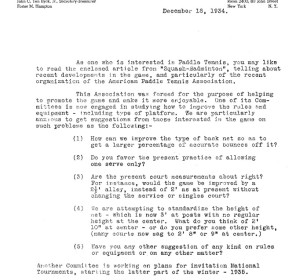 Letter sent by APTA to 40 court owners seeking their opinions on court specifications and playing rules