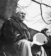 Fessenden S. Blanchard in His Favorite Spot - The Blanchard Box at Fox Meadow Tennis Club. Grace Pardoe beyond