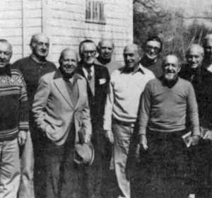 The first annual Men's 70+ National Championship was played on March 28, 1982, in Franklin Lakes, New Jersey. Pictured (left to right) are the participants who came from Connecticut, Maryland, Ohio, Washington, D.C. and New York: runners-up George Holloway and Walter Frese, winners Harry Gilbert and Bill