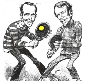 In 1976, for the first time, stringent qualifying criteria were applied to entrants to limit the draw to a manageable number. The event could be followed on television as PBS, courtesy of Tribuno, filmed it.
In the Men’s, the Baird brothers defeated defending champions Jennings and Steele. This was the first of ten Men’s titles for Steve Baird. Wendy Chase and Linda Wolf defeated BJ DeBree and Fay Gambee for the Women’s title. DeBree then teamed with Herb Fitz Gibbon to win their second straight Mixed title. In the Senior events, Baird and Lankenau lost their bid for a hat-trick in the 45+, losing to Don Miller and Dick Squires, but did capture the 50+ championship.