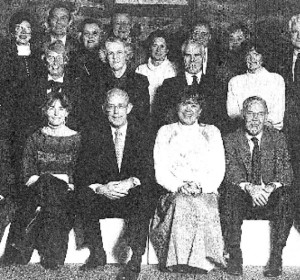 First Row: Jim Morison, Judy Macy, Bob Brown, Ann Brown, Pat Hammer, Barbara Lee Crowder. Second Row: Lila Keating, Lois Deland, John Ware, Molly Kindred. Third Row: Ed Keating, Joan Doyle, Paul Doyle, Johanna Bowen, Rod Zilenziger, Roxane Zilenziger, Chauncey Bartholet, Barbara Rau, Brook Kindred.
