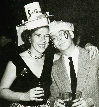 Sally Childress Auxford with husband Peyton at Fox Meadow's famous Plumbers' party